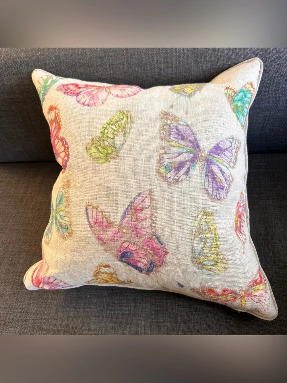 ZARA HOME Artisan Butterfly Linen Accent Pillow Whimsical Garden Motif  #0730267
